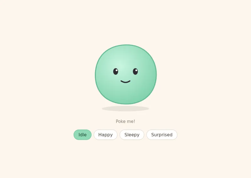 Claude Haiku 5.5: a web page with the blob in four moods you can poke