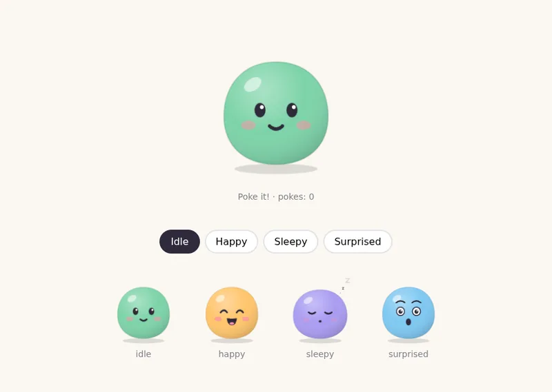 Claude Opus 5.5: a web page with the blob in four moods; the best of the four (our read)