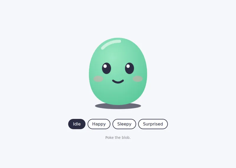 Claude Sonnet 5.5: a web page with the blob in four moods