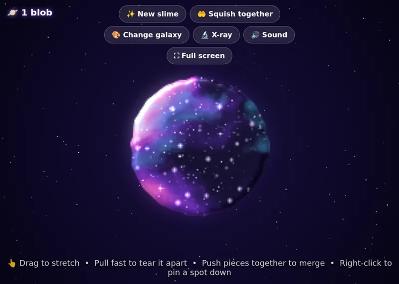 Claude Opus 5.5: a galaxy blob you can tear apart and merge, with colors, x-ray and sound