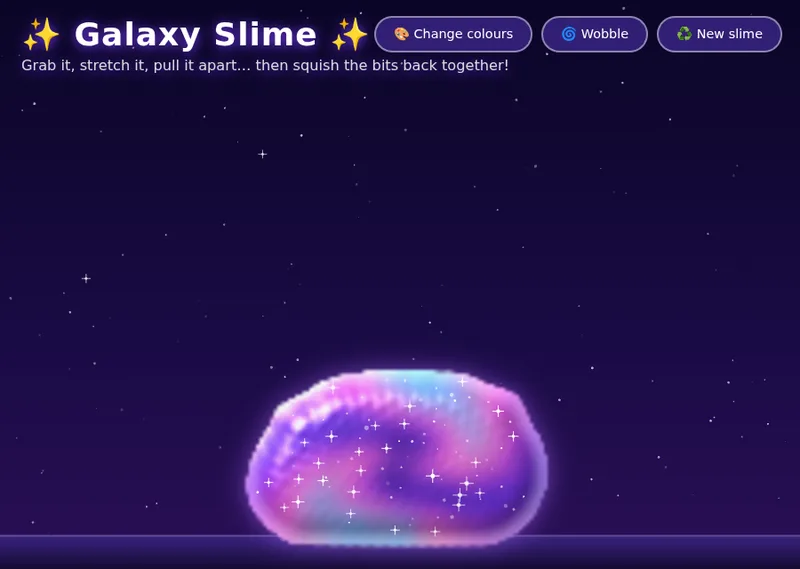 Claude Sonnet 5.5: a glittery blob you can stretch, pull apart and reset