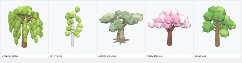 GPT-5.6-Sol: five low-poly GLB models