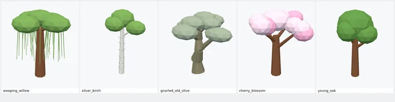 GPT-5.6-Terra: five simple low-poly GLB models