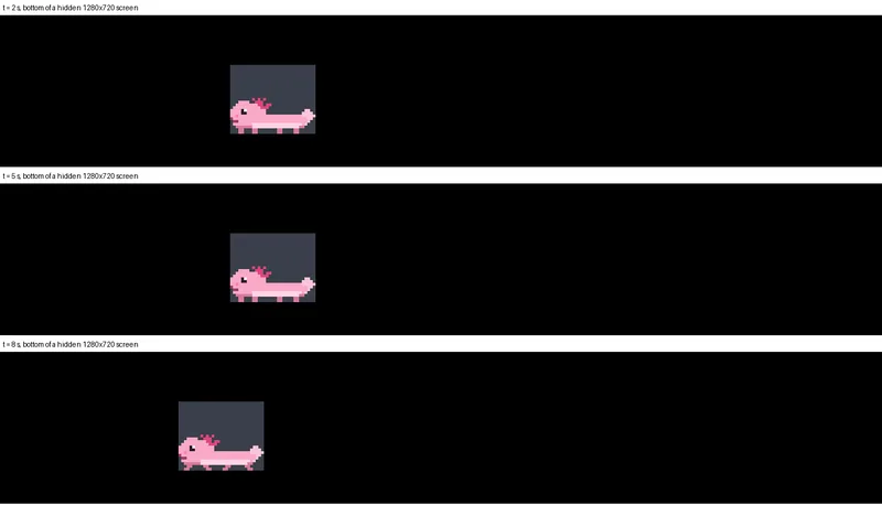 Claude Opus 5.5: a pixel-art axolotl that walks along the bottom of the screen (one Python file)
