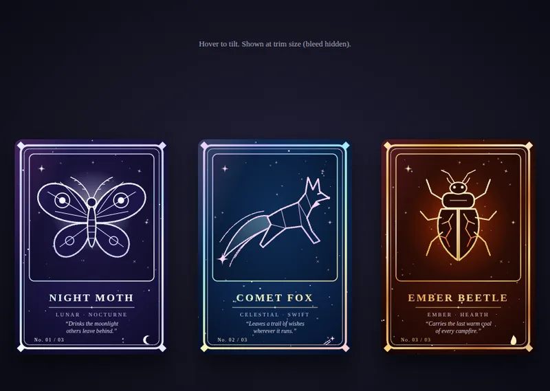 Claude Opus 5.5: print-ready cards with a separate foil layer, and a preview you can tilt
