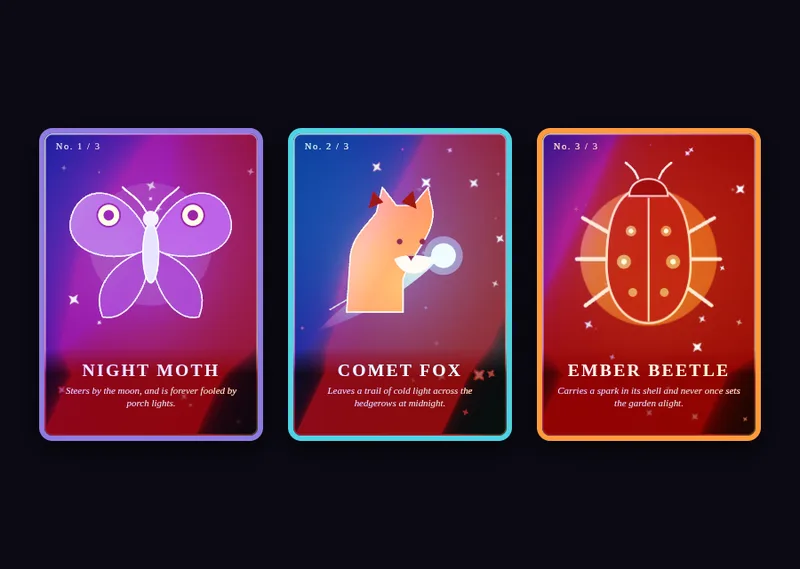 Claude Sonnet 5.5: three shiny cards in a web page
